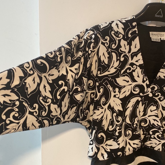 SANTINI Vintage 80s Black and White Silk Dress Size 10 - Picture 6 of 8